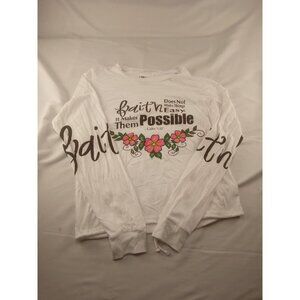 On Fire T-shirt Women's Faith Christian Shirt Size L White Long Sleeves